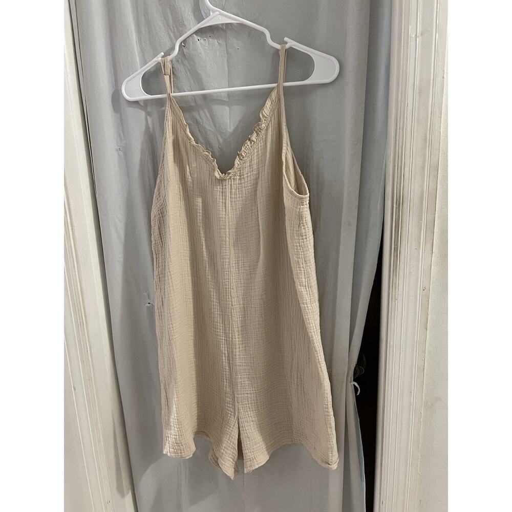 SHEIN Tan Gauzy Cotton Romper Sz L - Picture 2 of 6